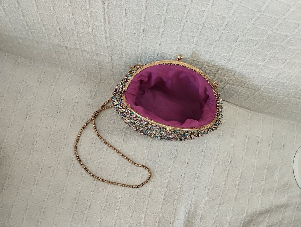 Oval Burgulu Simli Kağıt İç Astarlı Çanta (26x15 cm) - Görsel 3